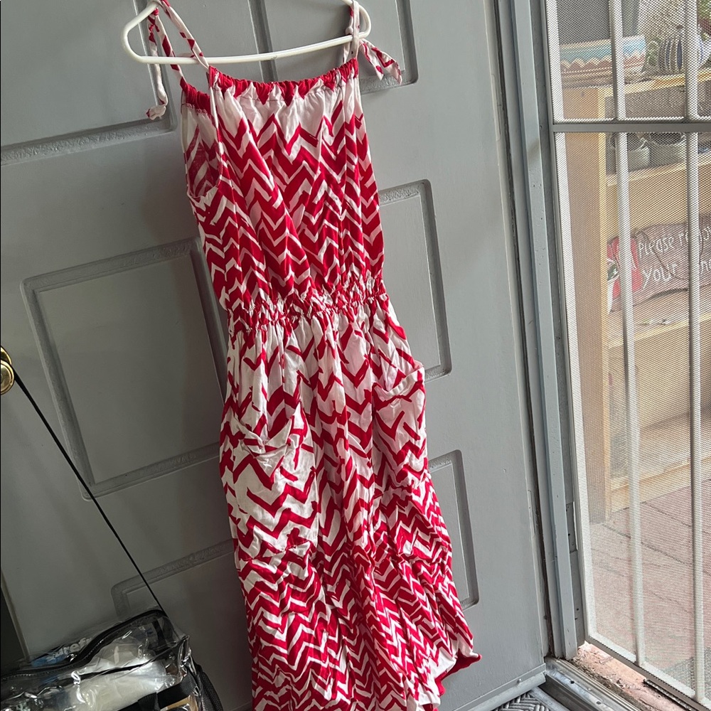 Red and White Zigzag Midi Dress